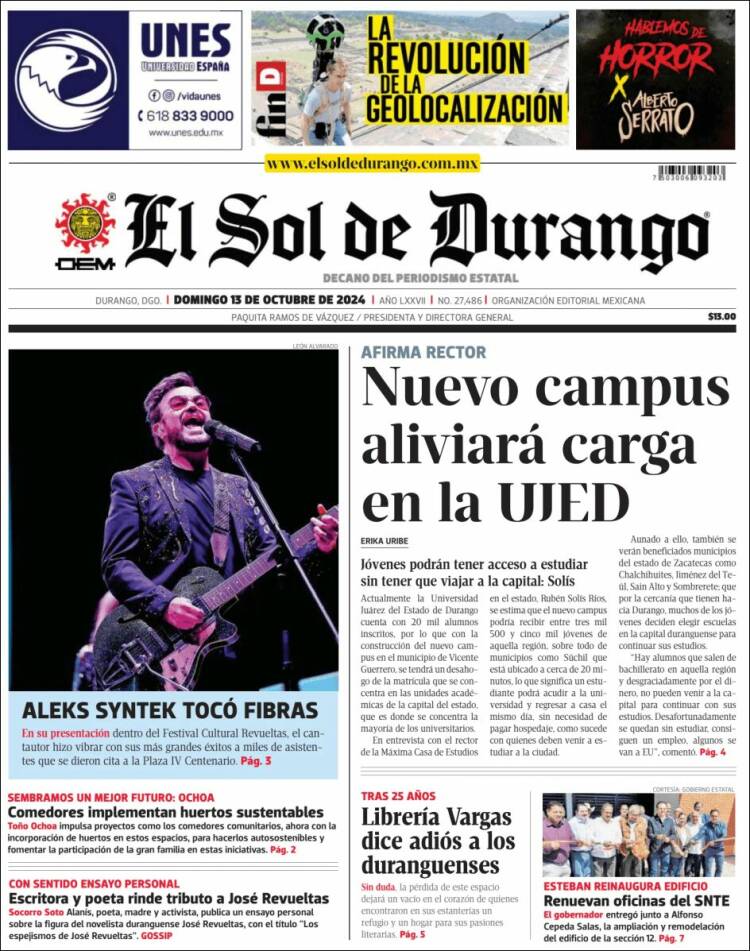 Portada de El Sol de Durango (México)