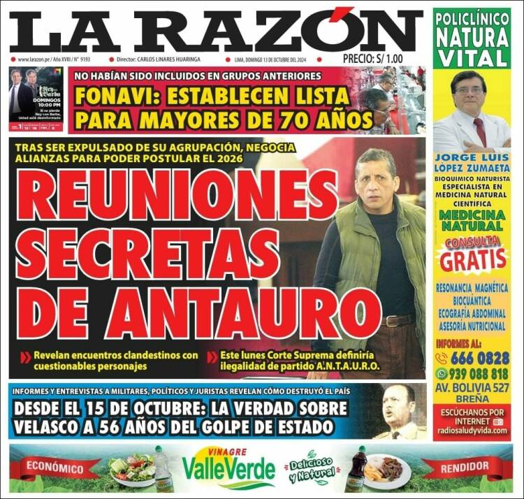 Portada de La Razón (Perú)