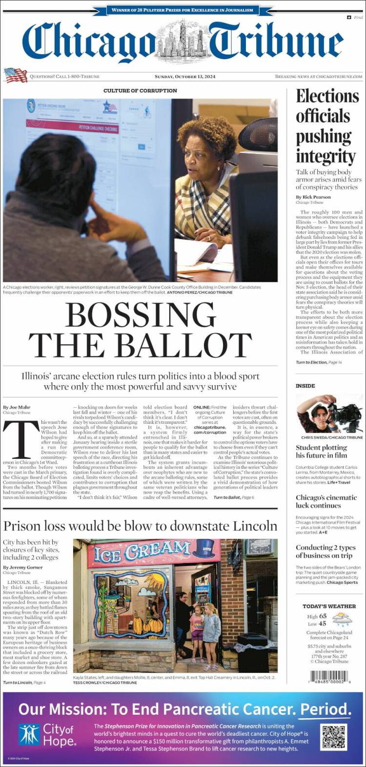 Portada de Chicago Tribune (USA)