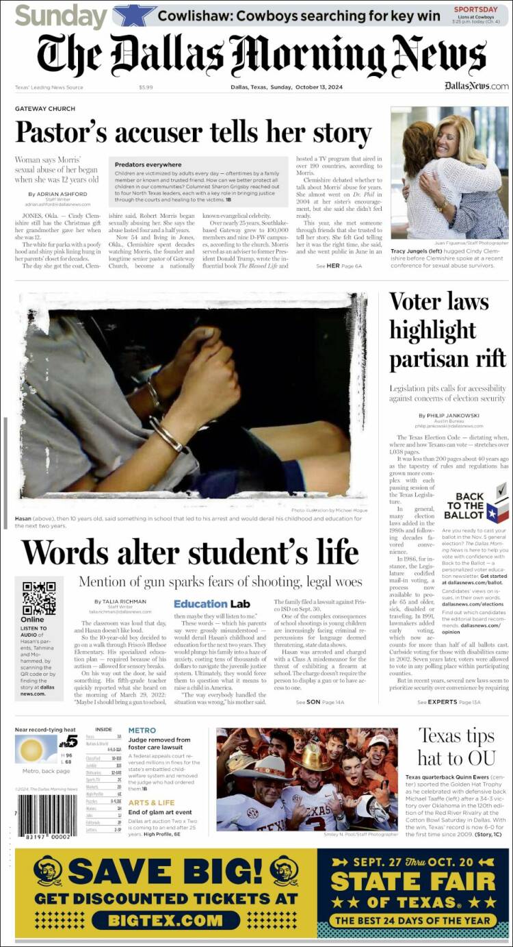 Portada de Dallas Morning News (USA)