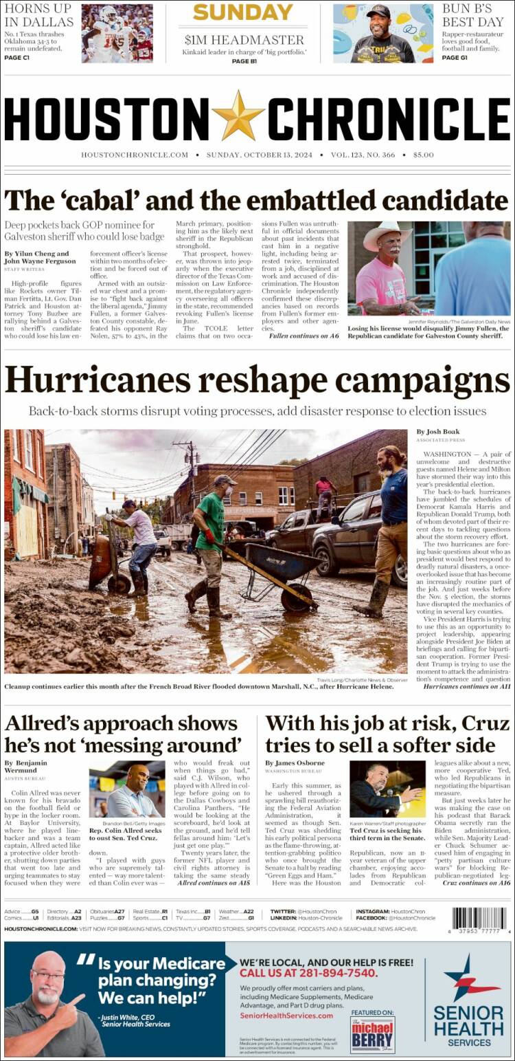 Portada de Houston Chronicle (USA)