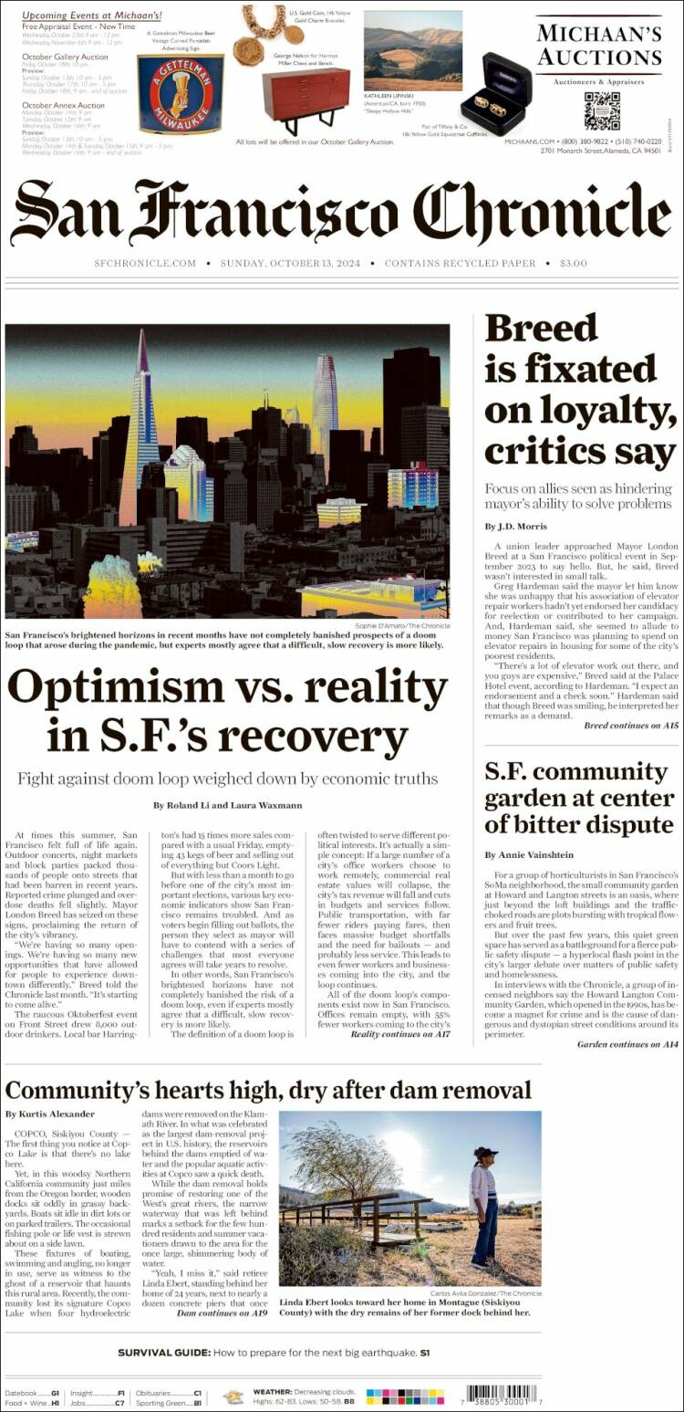 Portada de San Francisco Chronicle (USA)