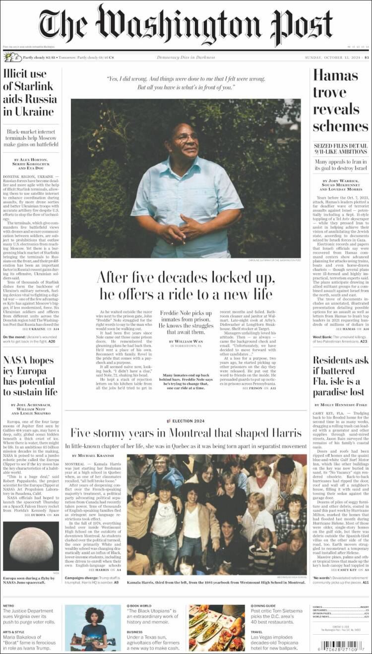 Portada de The Washington Post (USA)