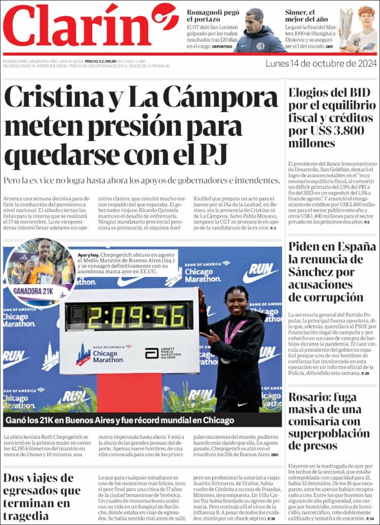 Portada de Clarín (Argentina)