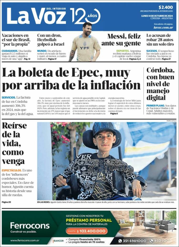 Portada de La Voz del Interior (Argentina)