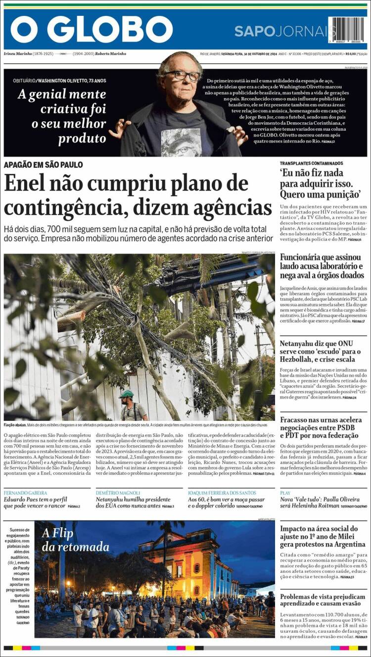 Portada de O Globo (Brasil)