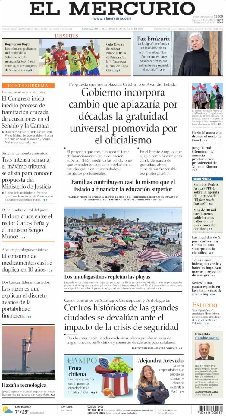 Portada de El Mercurio (Chile)