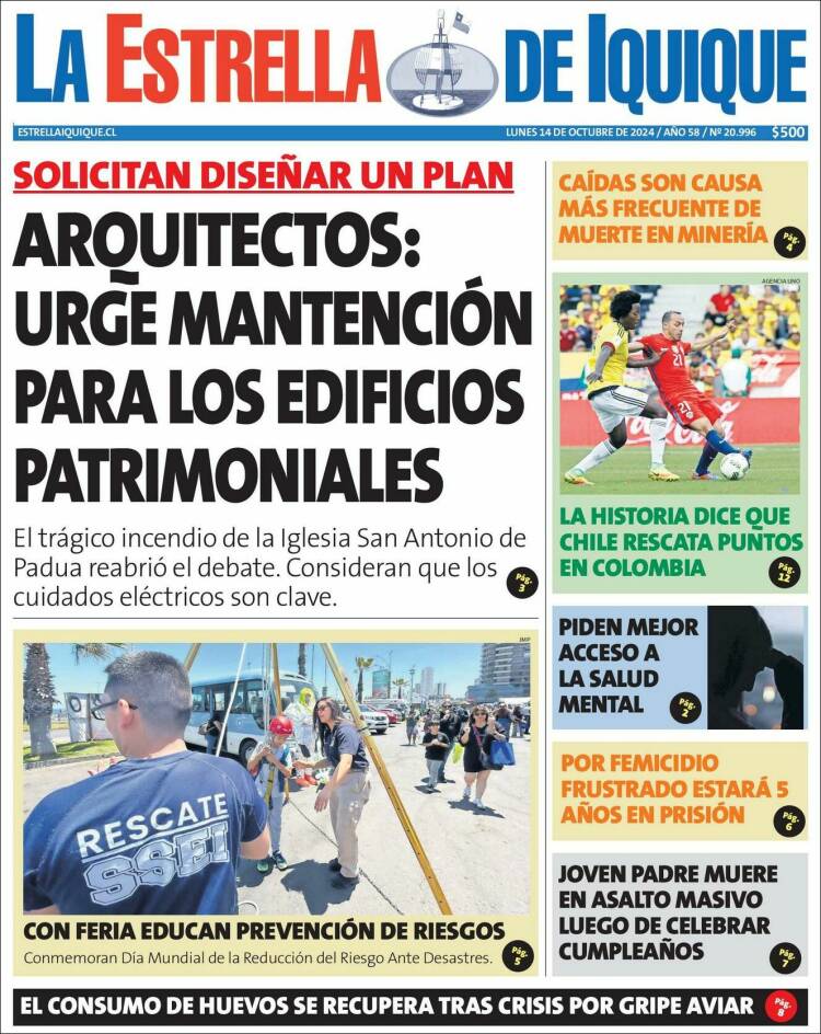 Portada de La Estrella de Iquique (Chile)