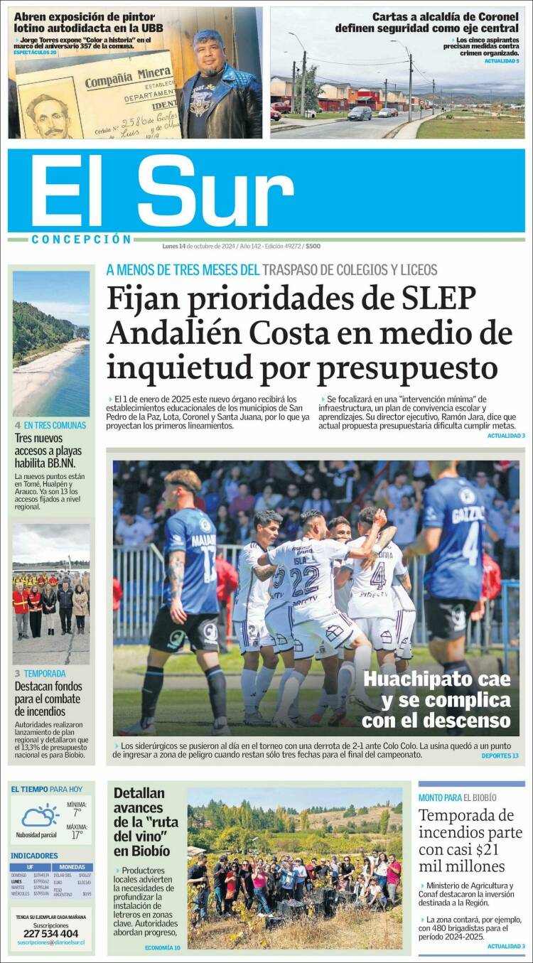 Portada de El Sur (Chile)