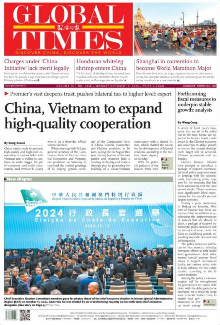 Portada de The Global Times (China)