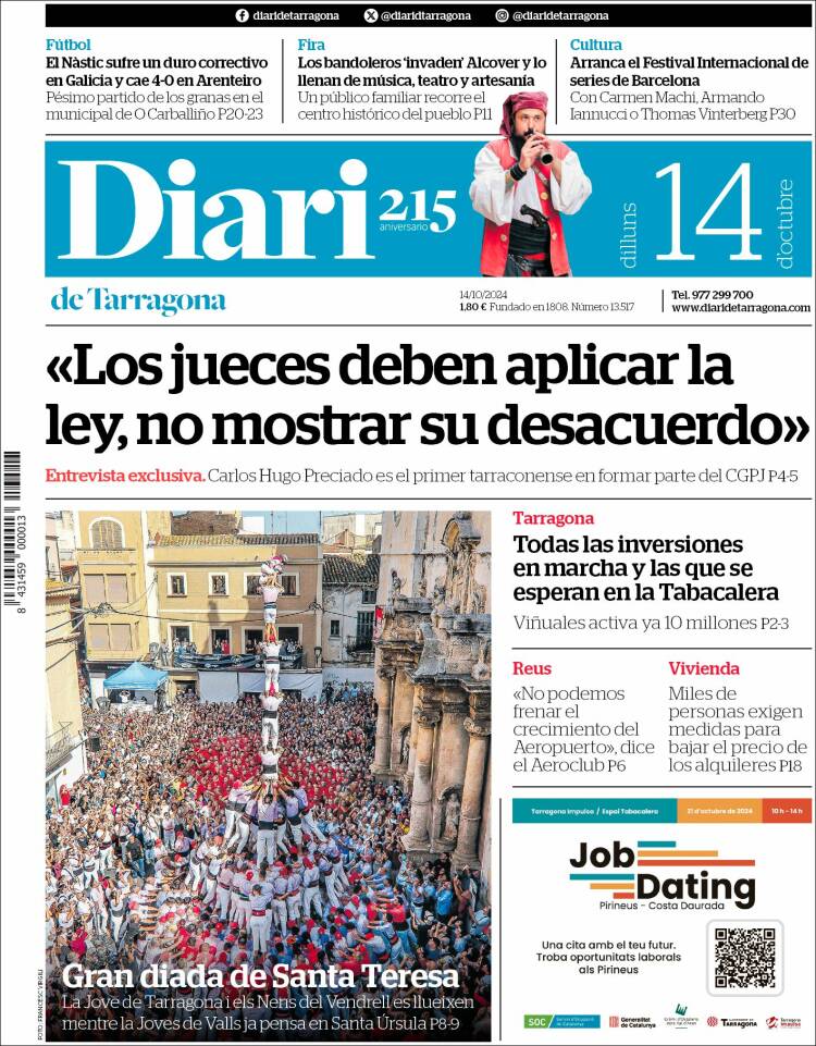 Portada de Diari de Tarragona (España)