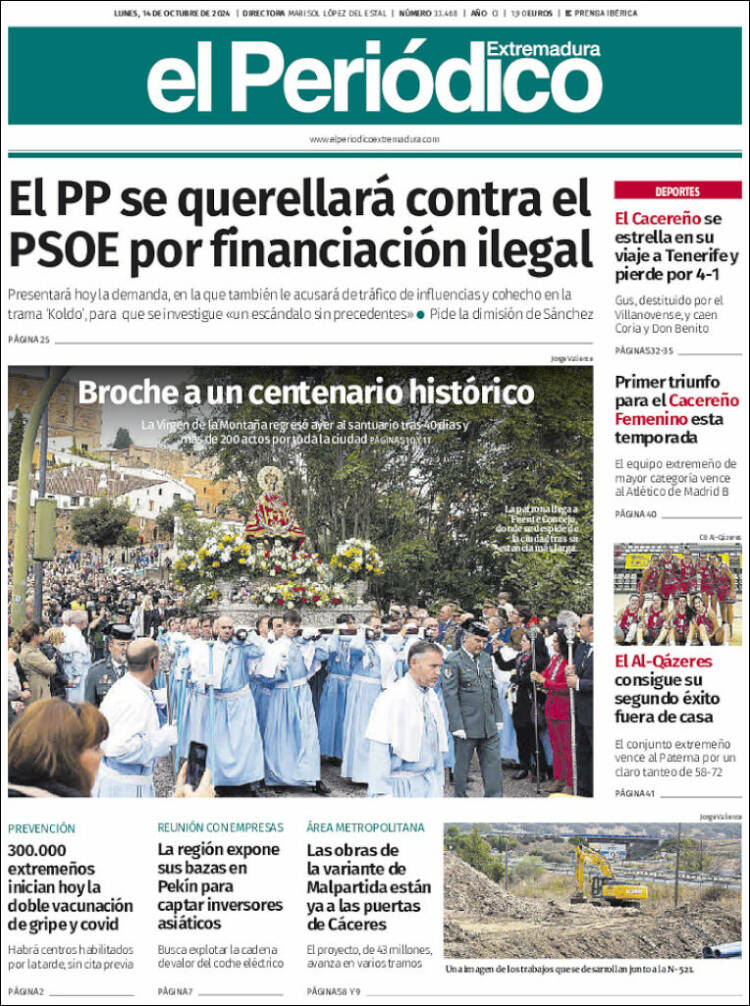 Portada de El Periódico de Extremadura (España)