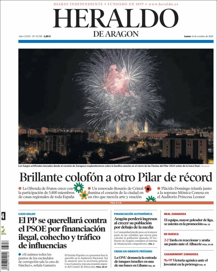 Portada de Heraldo de Aragón (España)