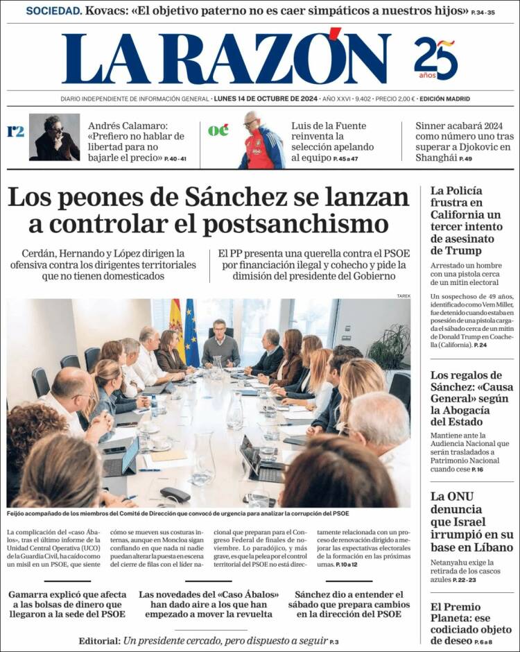 Portada de La Razón (España)