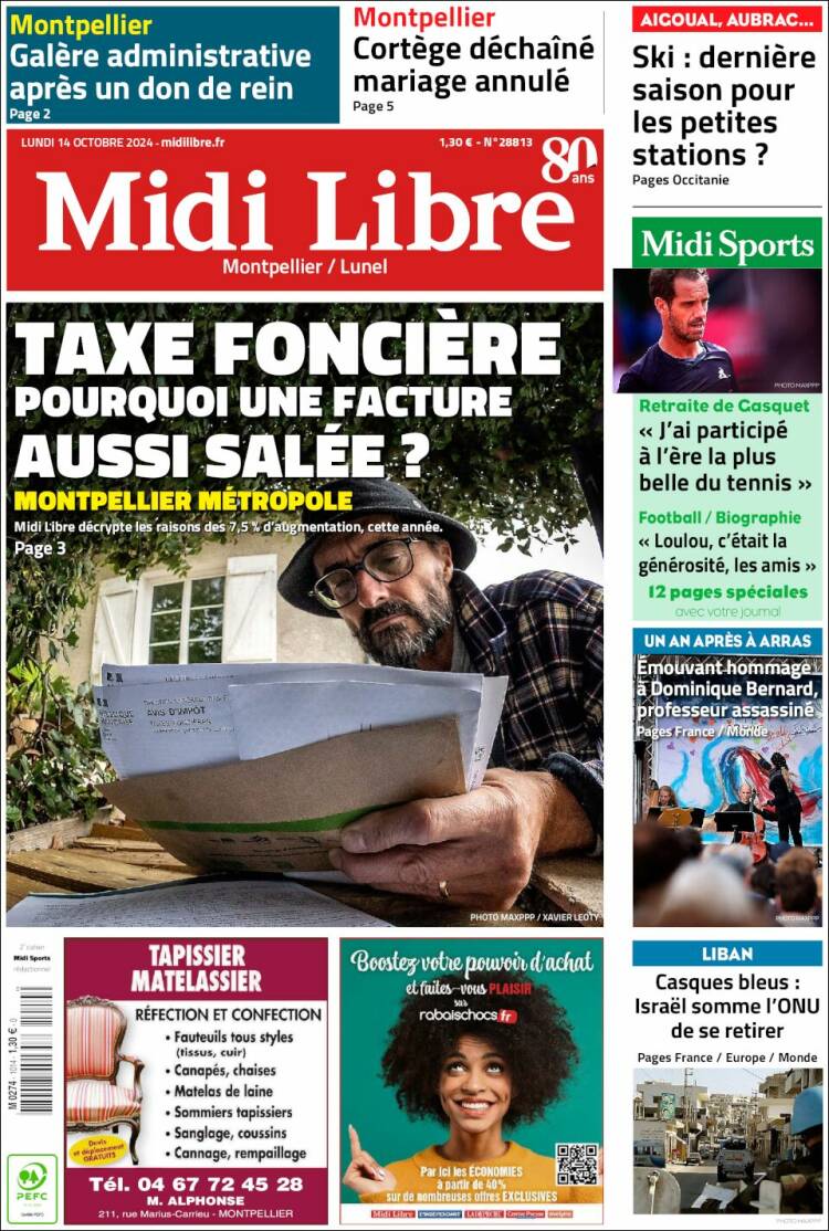 Portada de Midi Libre (Francia)