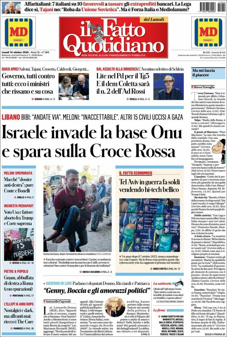 Portada de Il Fatto Quotidiano (Italia)