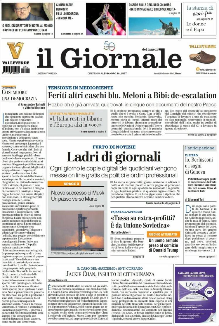 Portada de il Giornale (Italia)