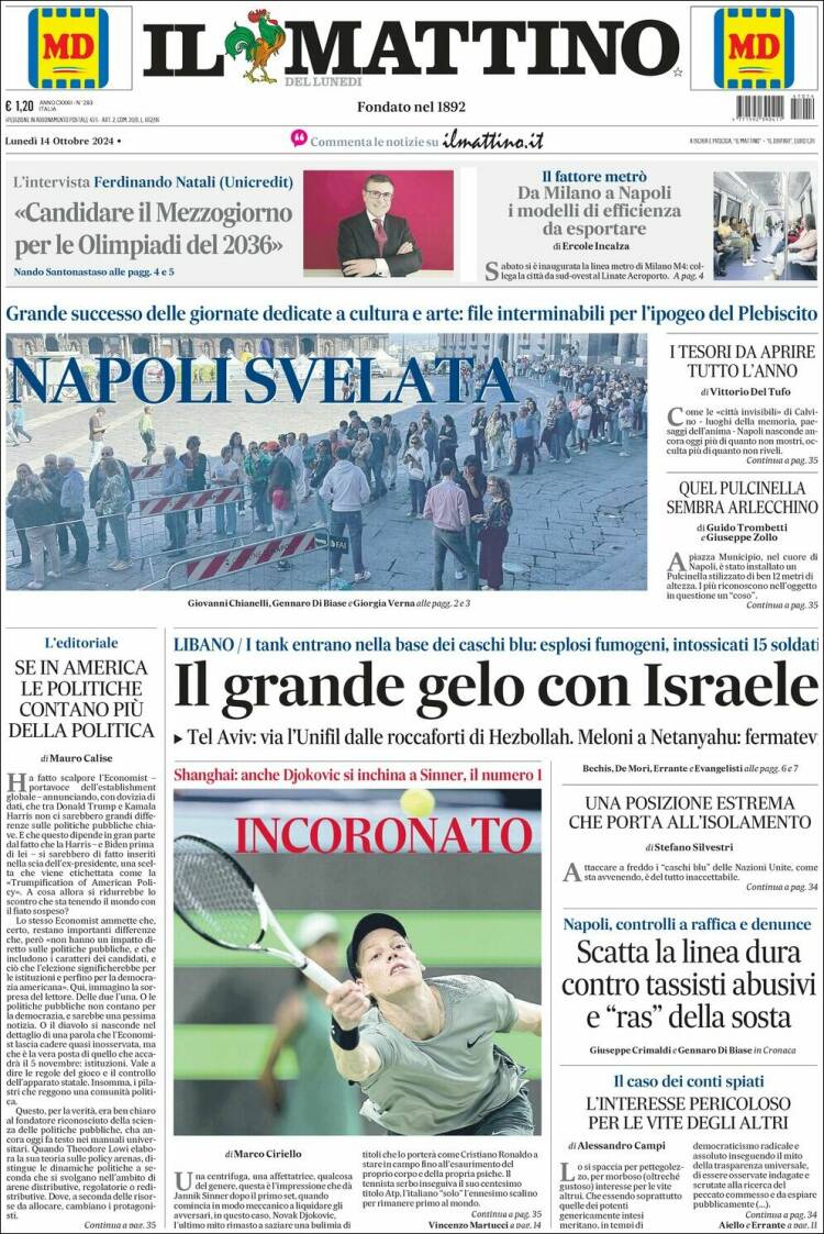 Portada de Il Mattino (Italia)