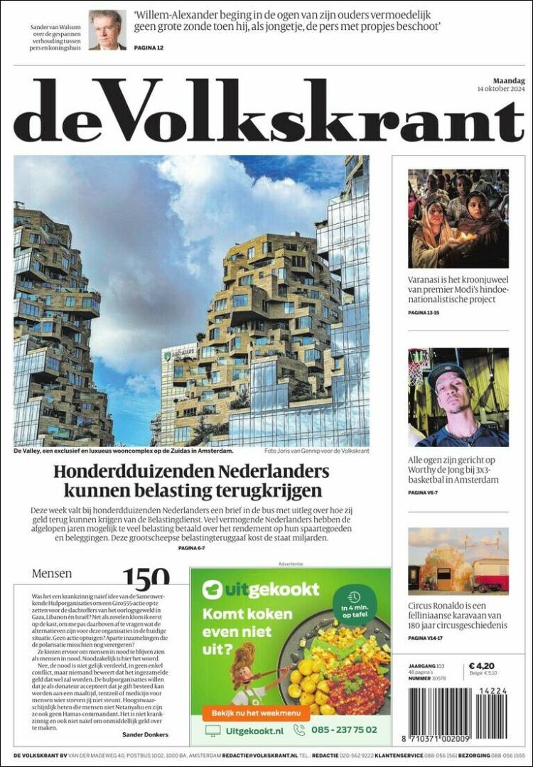 Portada de De Volkskrant (Países Bajos)