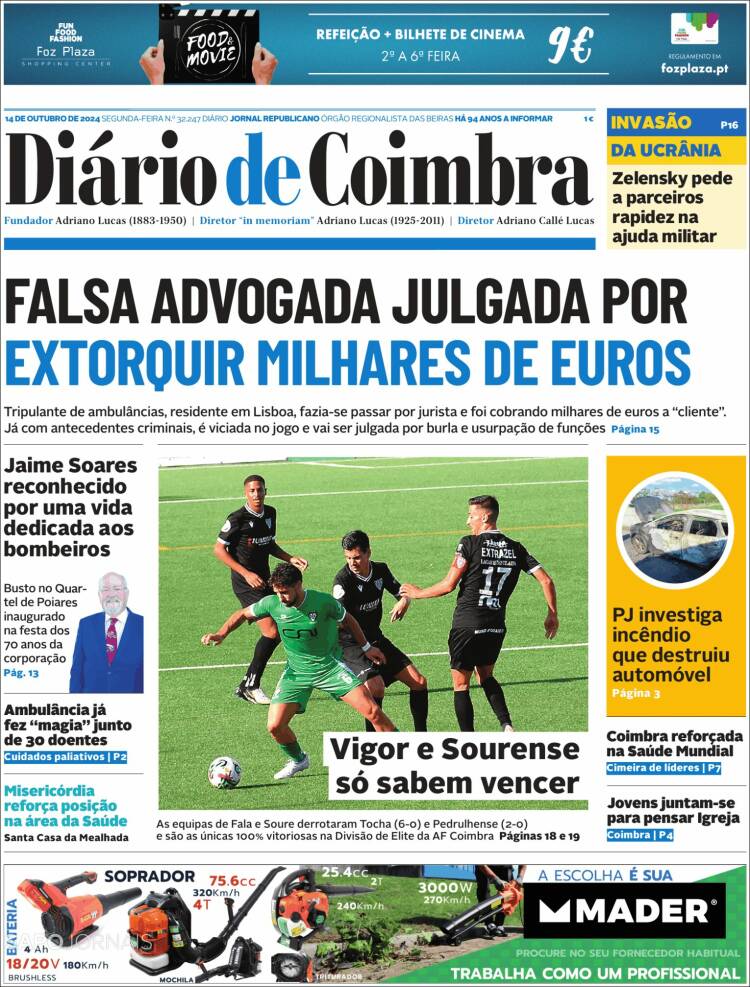 Portada de Diário de Coimbra (Portugal)