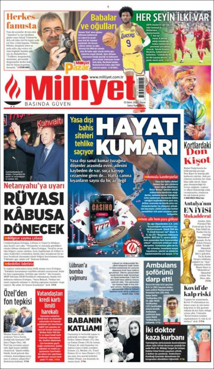 Portada de Milliyet (Turquía)