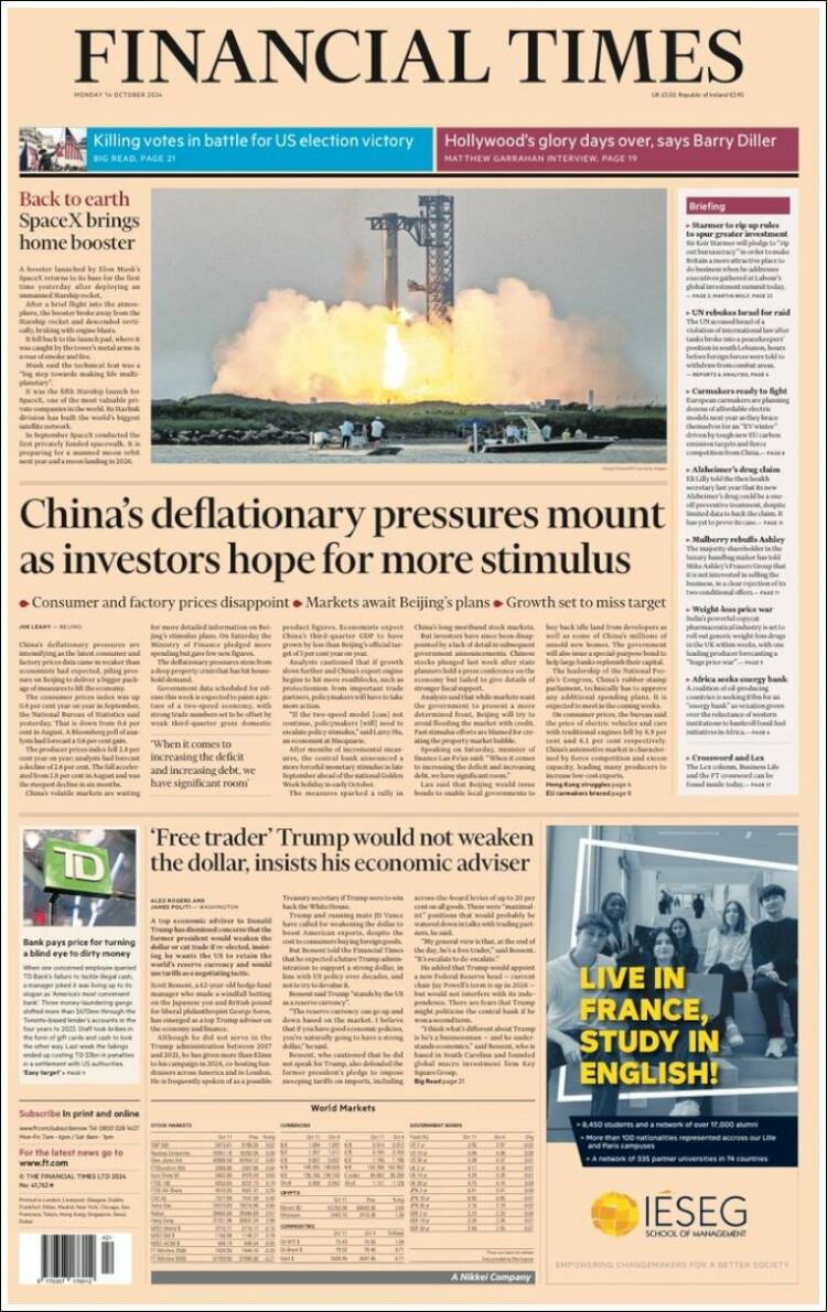 Portada de Financial Times (Reino Unido)