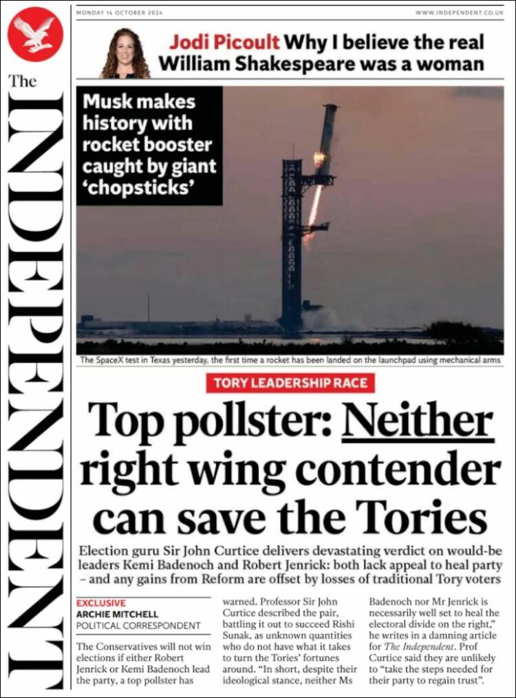 Portada de The Independent (Reino Unido)