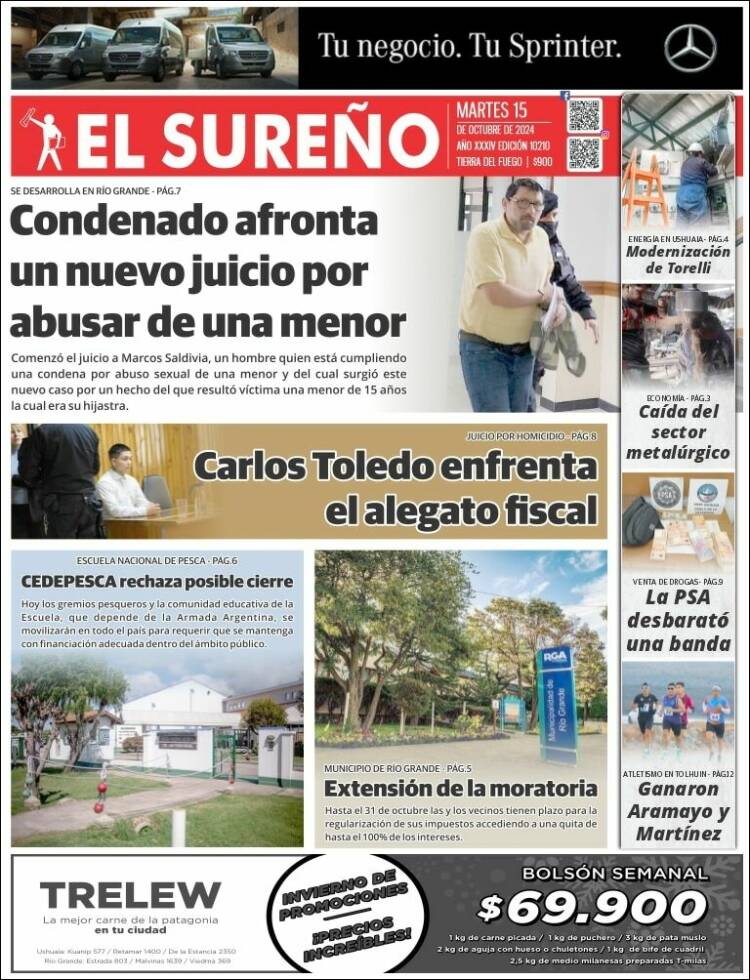 Portada de Diario El Sureño (Argentina)