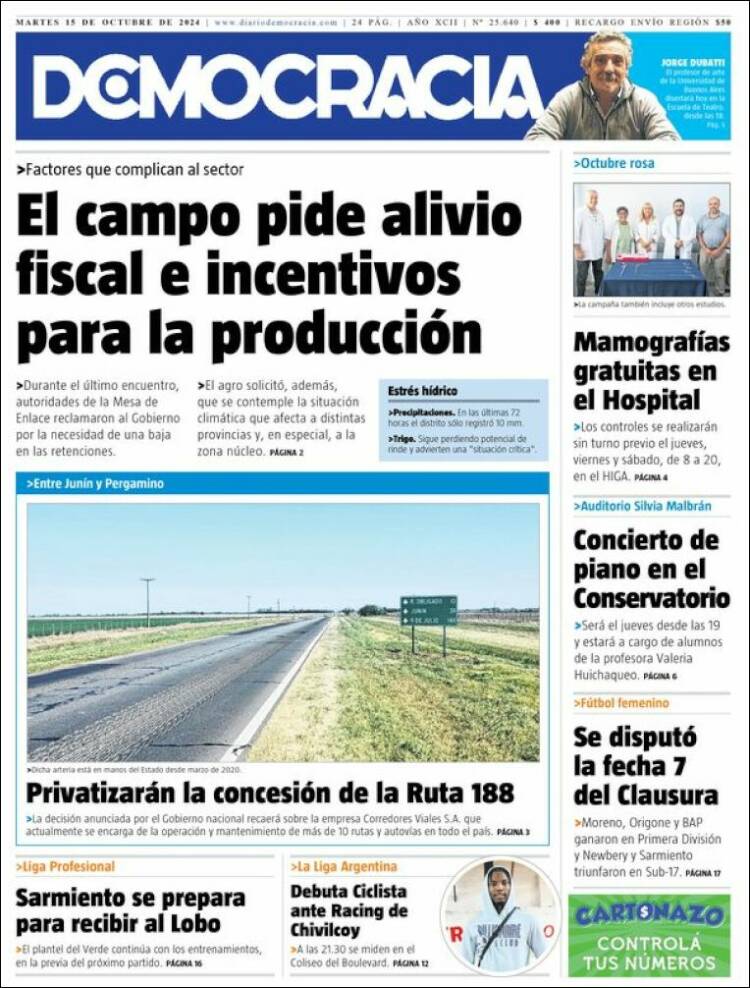 Portada de Diario Democracia (Argentina)