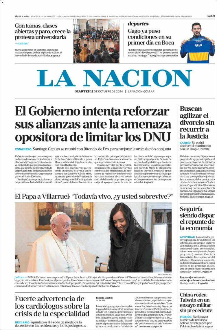 Portada de La Nación (Argentina)