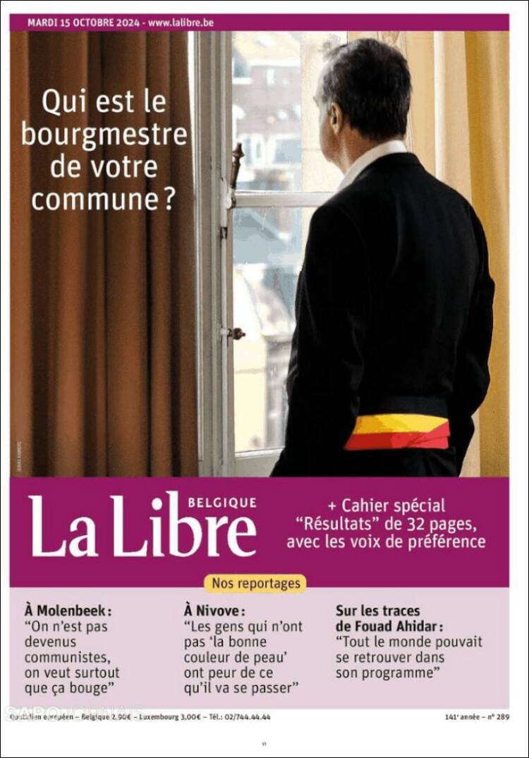 Portada de La Libre.be (Bélgica)