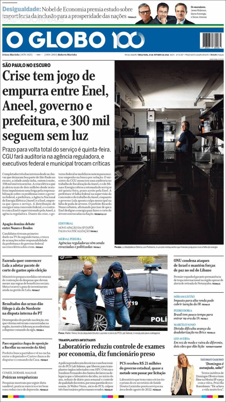 Portada de O Globo (Brasil)