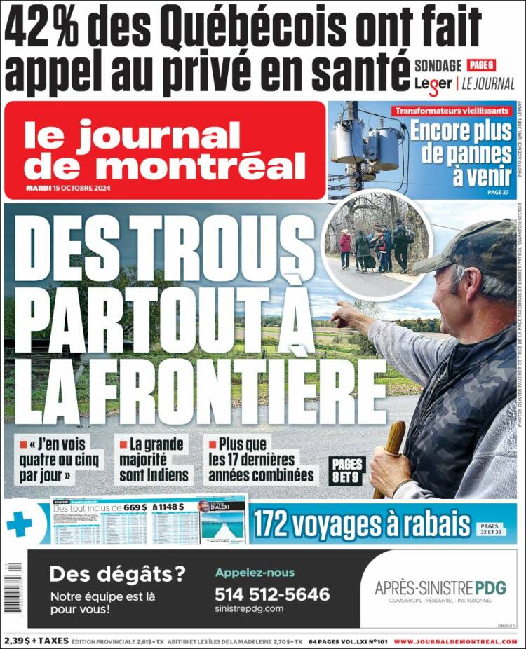 Portada de Le Journal de Montréal (Canadá)