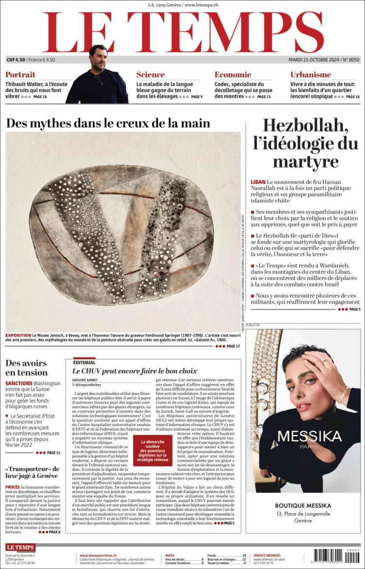 Portada de Le Matin (Suiza)