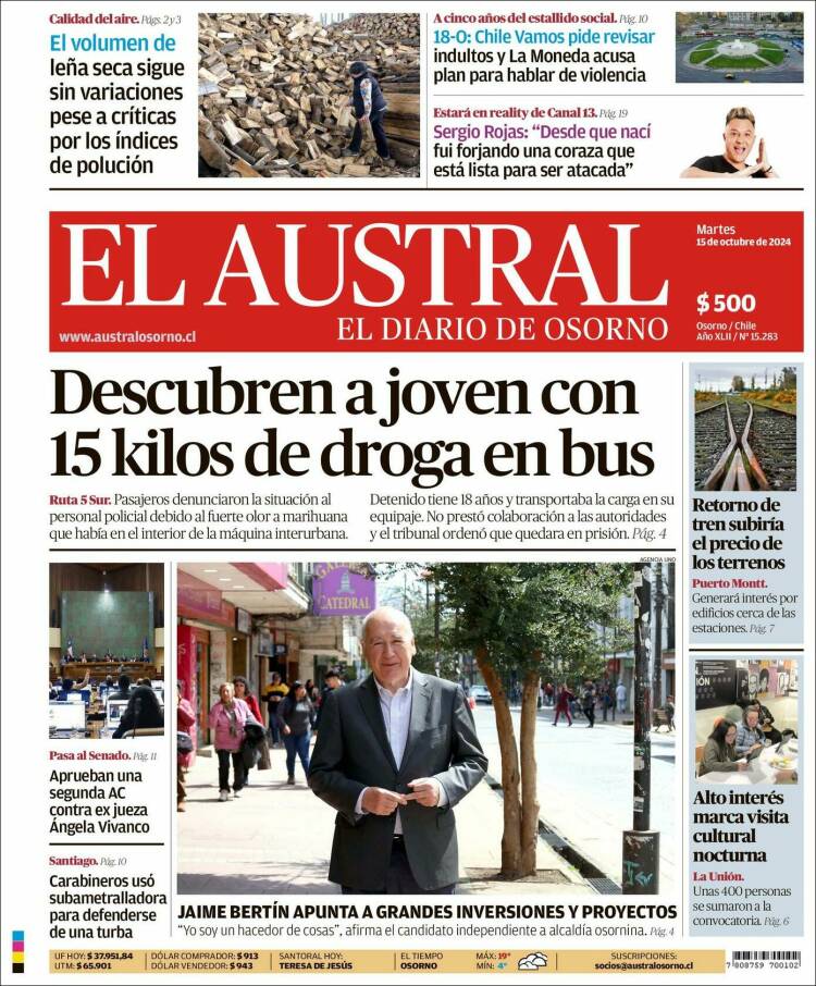 Portada de El Austral de Osorno (Chile)