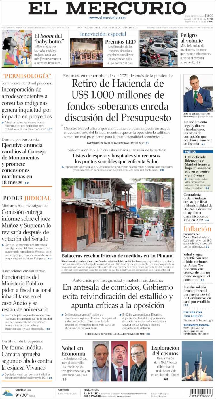 Portada de El Mercurio (Chile)