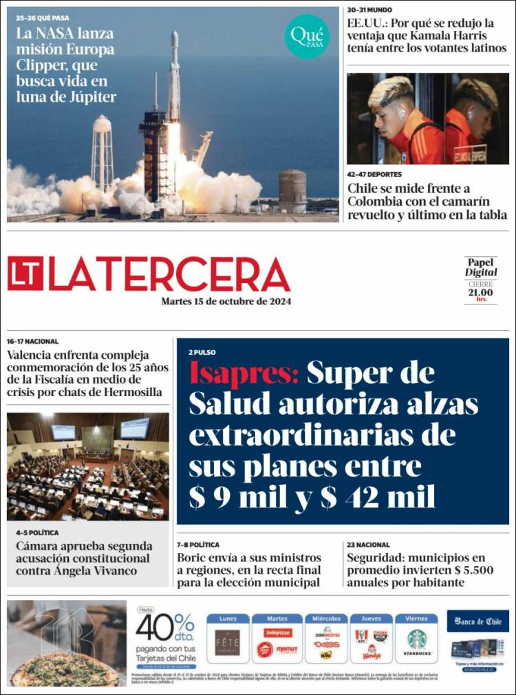 Portada de La Tercera (Chile)