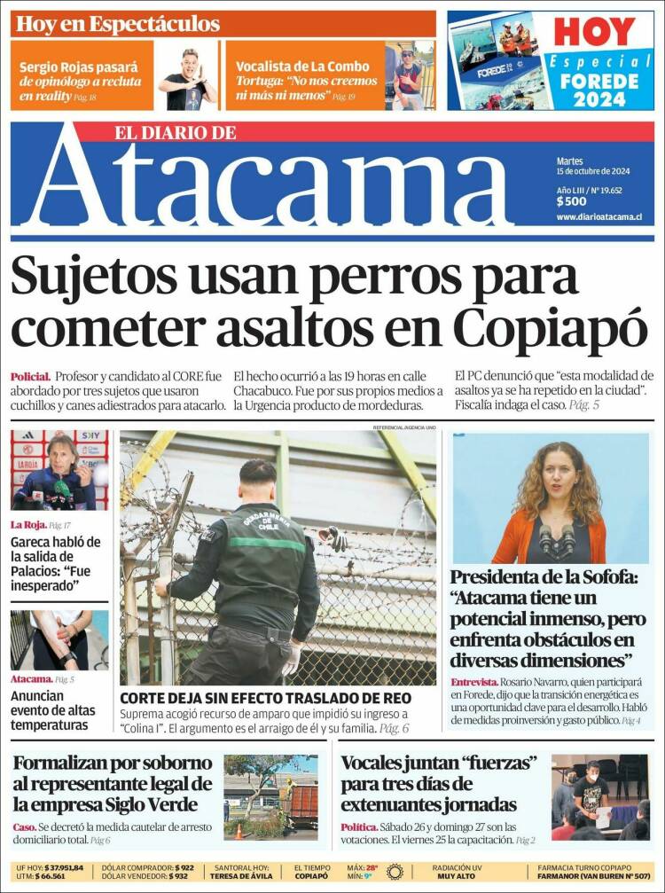 Portada de Diario de Atacama (Chile)