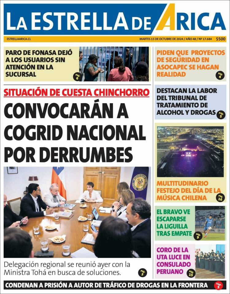 Portada de La Estrella de Arica (Chile)