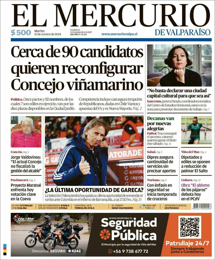 Portada de Mercurio de Valparaiso (Chile)