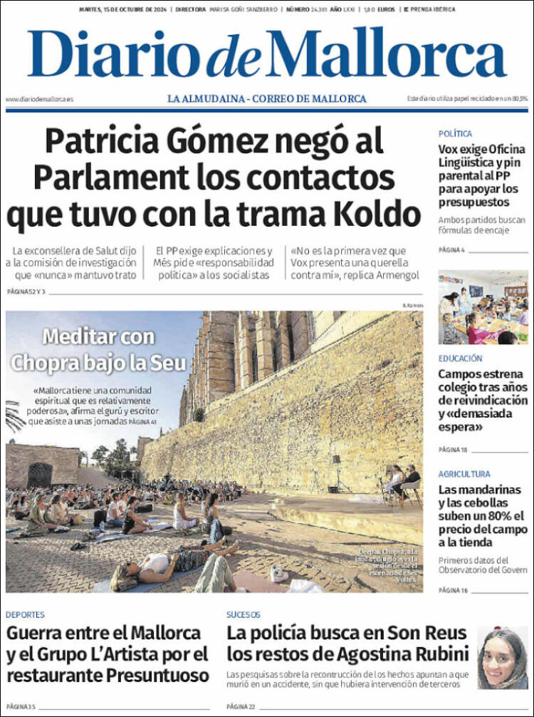 Portada de Diario de Mallorca (España)