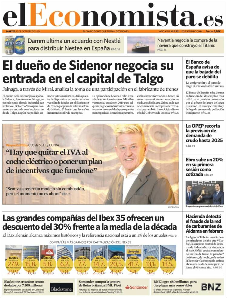 Portada de El Economista (España)