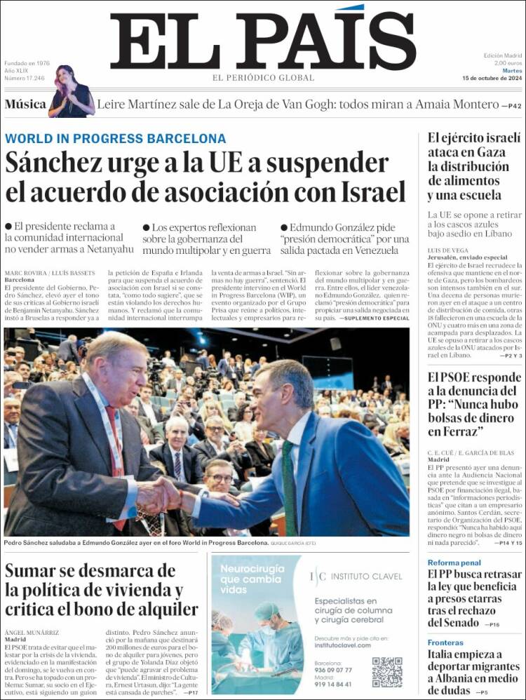 Portada de El País (España)