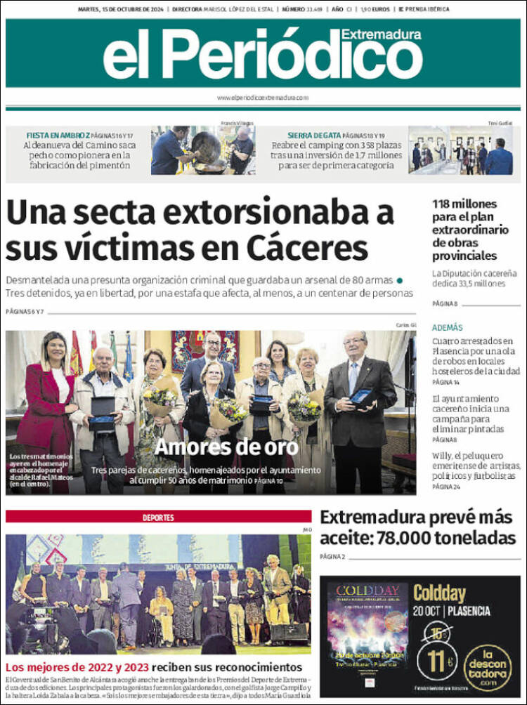 Portada de El Periódico de Extremadura (España)