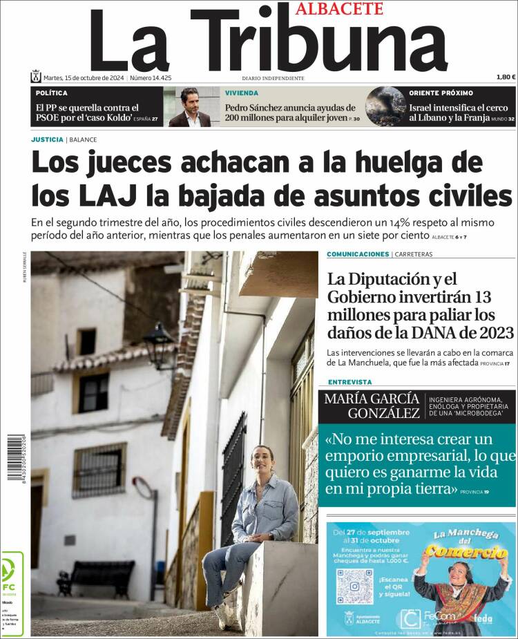 Portada de La Tribuna de Albacete (España)