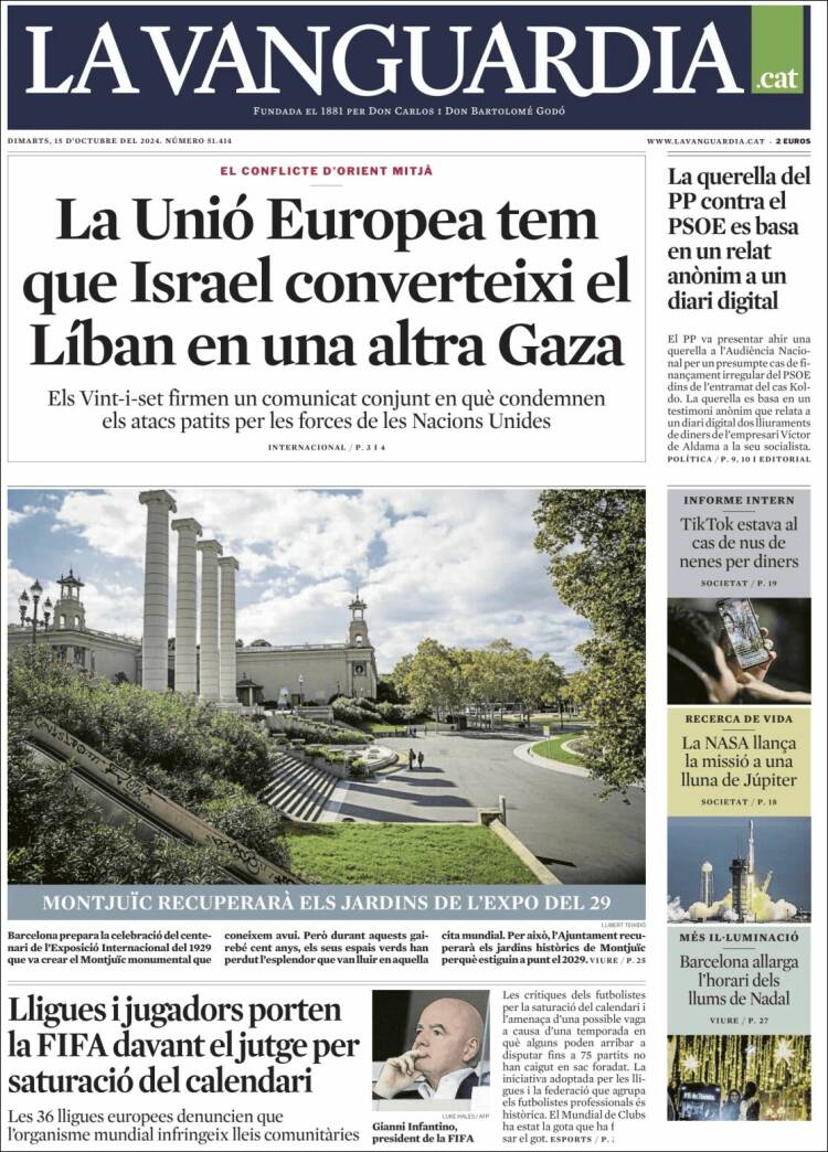 Portada de La Vanguardia (España)