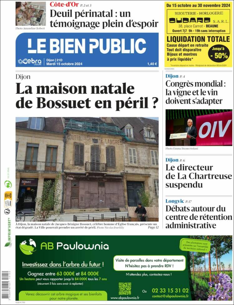 Portada de Le Bien Public (Francia)