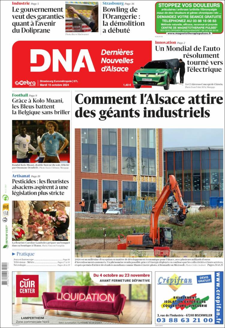 Portada de Les Dernières Nouvelles d'Alsace (Francia)