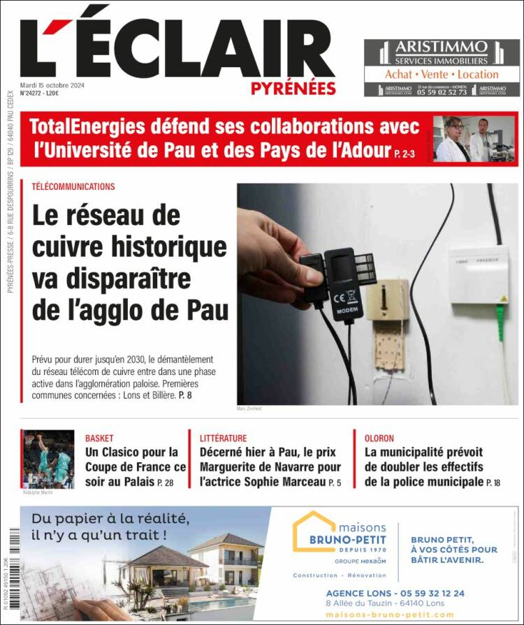 Portada de L'Eclair des Pyrénées (Francia)