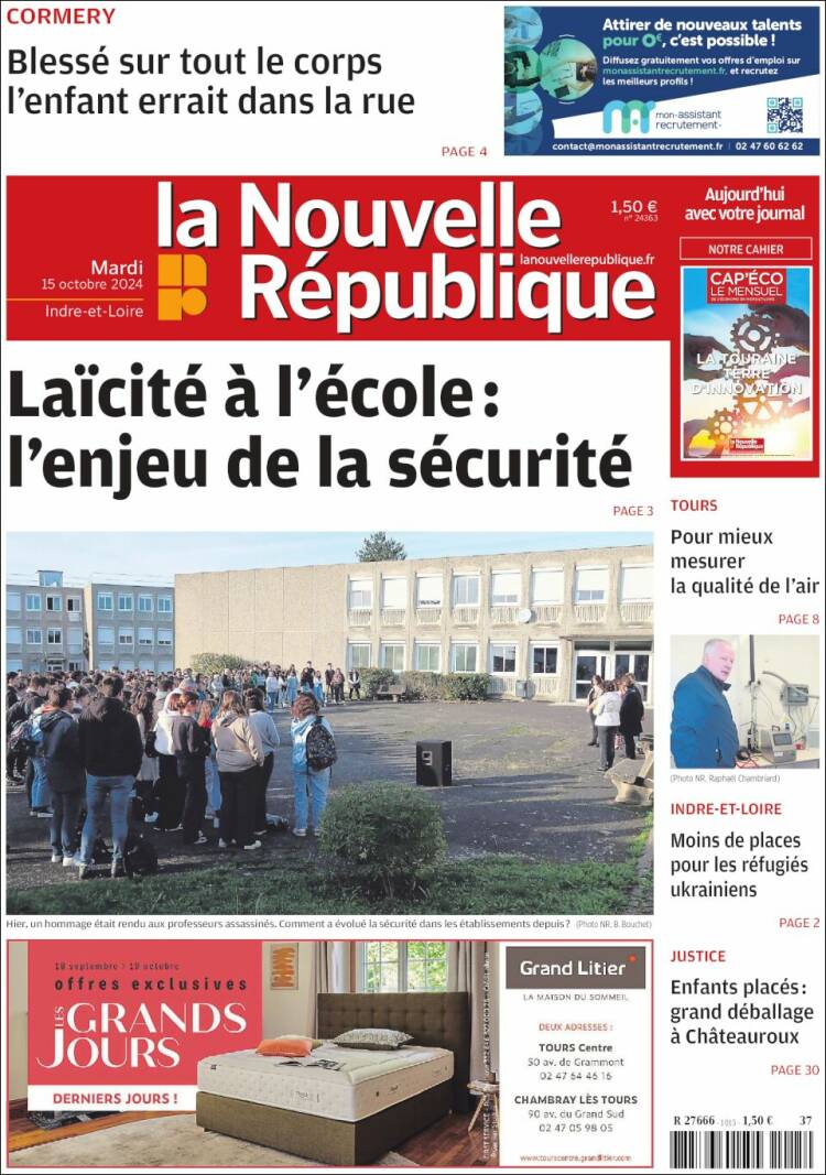 Portada de La Nouvelle Republique (Francia)